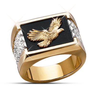 Wings Of Glory Men's 14K Gold and Sterling Silver Bald Eagle Ring