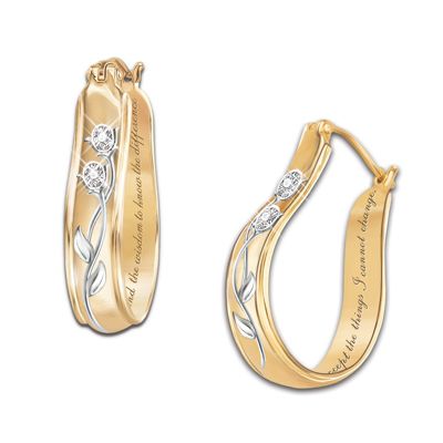 Serenity Prayer Sterling Silver Religious Diamond Earrings