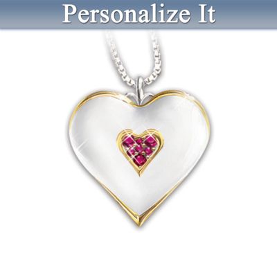 A daughter holds your heart from the moment she's born. Now, express your love with this heart shaped birthstone pendant necklace, available exclusively from The Bradford Exchange. It's an original daughter pendant necklace design that's just as precious as she is!Beautifully handcrafted of solid sterling silver, this classic heart shaped birthstone pendant necklace features a gleaming 24K gold-plated center heart and trim. Seven spectacular birthstones sparkle in a pave setting - April has a solitary brilliant-cut diamond. The back of the pendant bears a loving engraved sentiment, and there's even a luxurious 18" sterling silver chain. Just select a birth month; your pendant will be individually handcrafted with the stones you select. Strong demand is expected, and you don't want to miss this ideal personalized gift for mother or daughter - order now!