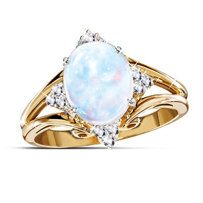 Radiant Enchantment Australian Rainbow Opal And Diamond Ring