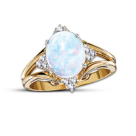 Radiant Enchantment Australian Rainbow Opal And Diamond Ring