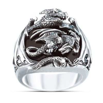 Realm Of The Dragon Sterling Silver Ring: Men's Fantasy Jewelry