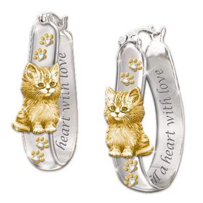Cats Fill A Heart With Love Engraved Sterling Silver Earrings: Cat Lover Jewelry
