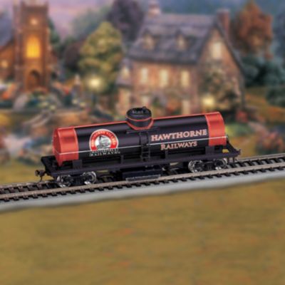 Keeping your railroad track clean and dust-free is essential to the performance of any heirloom-quality railroad set. That's why we are pleased to introduce an exciting solution: the Hawthorne Railways track cleaning tanker train car. This precision-scaled and authentically detailed cleaning car is compatible with any HO-scale train and is available only from Hawthorne Village.This exclusive track cleaner tanker train car is meticulously detailed and crafted by master artisans to blend seamlessly with the rest of your electric train set. The abrasive cleaning pad on the underside of the car removes any dirt, dust and grit that has accumulated on your tracks. Just attach it to any of the other cars in your collection and it cleans as it's pulled around the tracks. This is a must-have accessory for any train collector and you won't find a finer value anywhere. Order now!