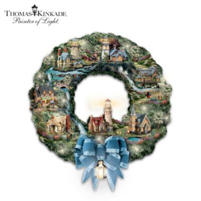 Thomas Kinkade Seaside Village Lighthouse Wreath