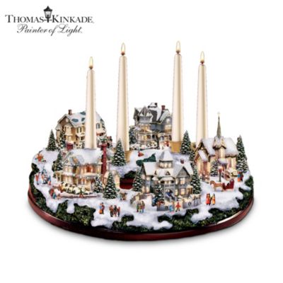 Thomas Kinkade A Holiday Gathering Christmas Centerpiece With Candles