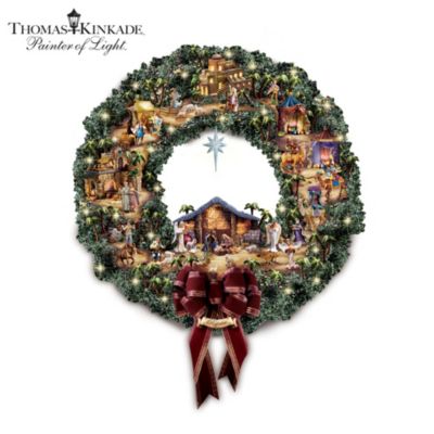 Thomas Kinkade Decorative Lighted Nativity Scene Wreath