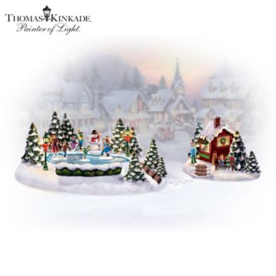 Thomas Kinkade Skating Away The Day Village Accessory Figurine Set