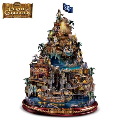 Avast, ye maties! And feast your eyes on an island rich with pirate booty! 'Tis the only island in the world that tells the swashbuckling tale of Jack Sparrow and the cursed Black Pearl. This exciting Pirates of the Caribbean tabletop decoration comes to life with 10 spellbinding scenes, more than 30 sculpted figures, including Captain Jack Sparrow, Will Turner and Elizabeth Swann, eerie cinematic lights and spooky sounds.Handcrafted and hand-painted in adventurous detail, and available from Hawthorne Village, the Curse of the Black Pearl Island stands a mighty 16 inches high. From the top of this unique Captain Jack Sparrow collectible where you'll find the braggart buccaneer himself, down through sword fights and skeleton pirates, to the great Black Pearl, this is the ultimate Pirates of the Caribbean decor collectible. But only 5,000 will every be produced, and strong demand is expected. Order now! A fine collectible, not intended for children.