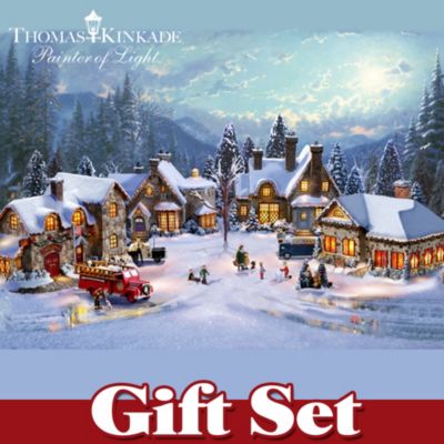 Thomas Kinkade Village Christmas - Cobblestone Corners Gift Set