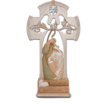 Graceful Nativity Cross Sculpture