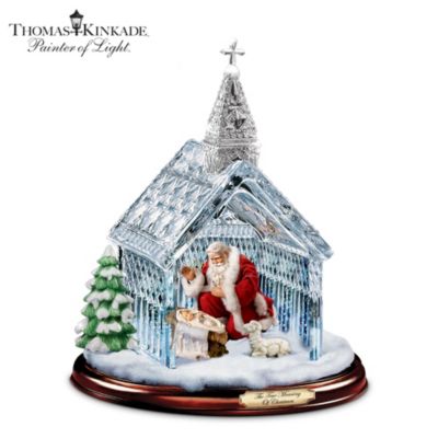 Thomas Kinkade Santa Nativity Crystal Chapel Christmas Sculpture