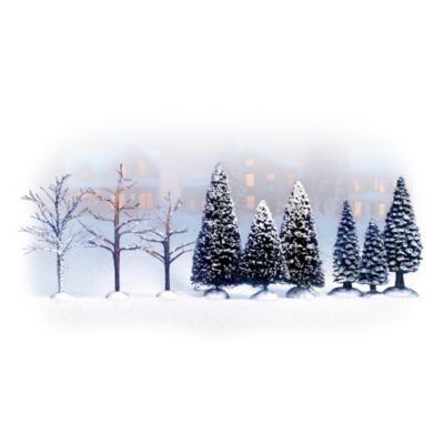 Nothing makes the holidays more beautiful than a dusting of snow, on the rooftops, the ground, and, of course, the trees. Recreate the magic of holiday snow in your village display with this picturesque landscaping package from Hawthorne Village Collectibles. These realistic accents are sure to enhance many Christmas village displays, so be sure to order right away.Each set contains handcrafted deciduous, fir and pine trees that are hand-finished to ensure contrast, texture and crisp natural detail. A generous amount of Frosty Snow Ground Cover is also included, making these delightful landscaping accessories from Hawthorne Village Collectibles a wonderful addition to any village display. And you won't find a finer value anywhere, so order now!