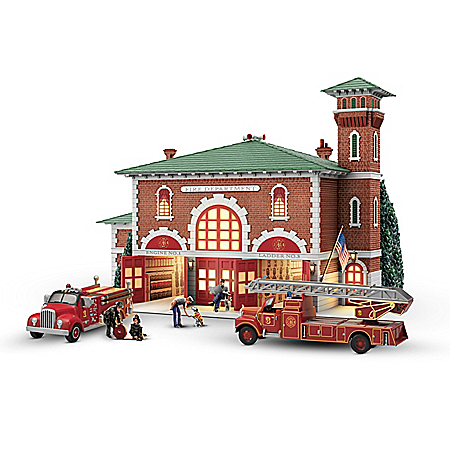 Hometown Heroes Illuminated Firehouse Sculpture With Figures