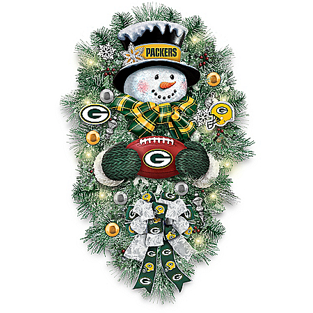 Green Bay Packers Illuminated Snowman Wreath