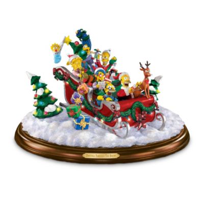 Don't get snowed by imitations - this is the first-ever illuminated The Simpsons sleigh figurine! With Homer at the reins and Santa's Little Helper at the ready, even Grampa is managing to stay awake! It's a scene that could only be imagined by The Simpsons, the family hydroplaning down the snowy mountainside of pop culture longer than any other in prime time TV history! Officially authorized by Twentieth Century Fox and available only from Bradford Editions, this limited-edition The Simpsons collectible is entirely handcrafted and hand-painted in vivid cartoon colors. Just flip the switch and 30 colorful LED lights illuminate the sleigh and two Christmas trees. All your favorite characters are here, from Bart to Marge and more, creating the perfect The Simpsons Christmas tabletop decoration for your home. Don't wait - strong demand is expected. Order now!
