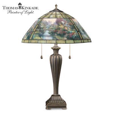 Thomas Kinkade Lamplight Bridge Unique Stained Glass Table Lamp