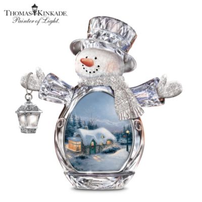 Thomas Kinkade Tabletop Christmas Snowman Figurine: Crystal Celebrations