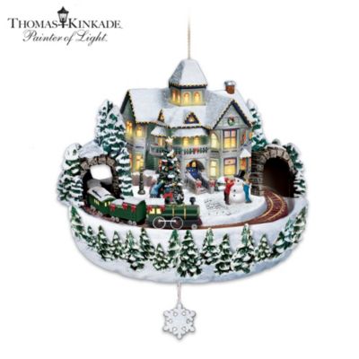 Thomas Kinkade Victorian Christmas Crossing Animated Christmas Tree Ornament