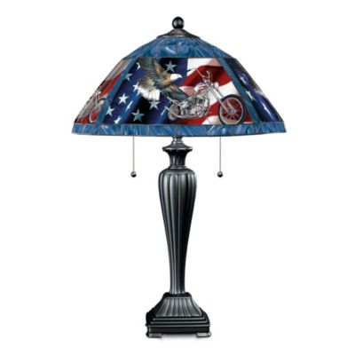 Ride Hard, Live Free Motorcycle Themed Stained Glass Table Lamp