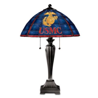 USMC Stained Glass Table Lamp: Patriotic Home Decor