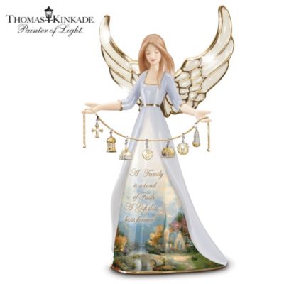 Thomas Kinkade Family And Faith Collectible Porcelain Angel Figurine With Charms