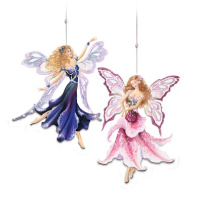 Black Iris & Stargazer Lily Fairy Ornaments: Collectible Christmas Ornaments