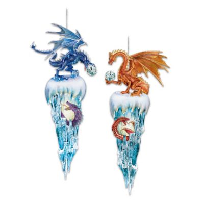 Decorative Fantasy Dragon Christmas Ornaments: Kingdom Of The Ice Collection Set One