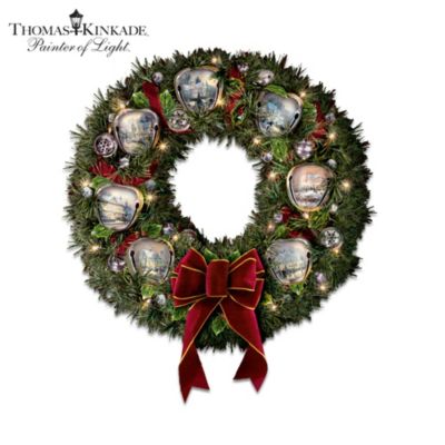 Thomas Kinkade Silver Bells Musical Christmas Wreath