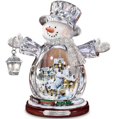 thomas kinkade snowman with village moving train