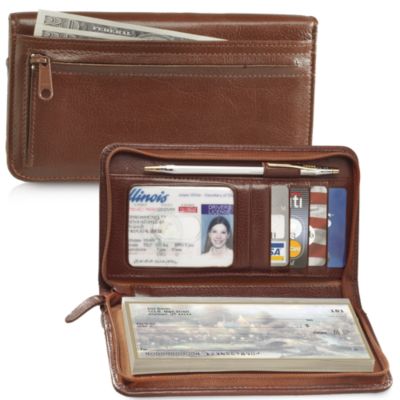 Cognac Zippered Leather Checkbook Cover