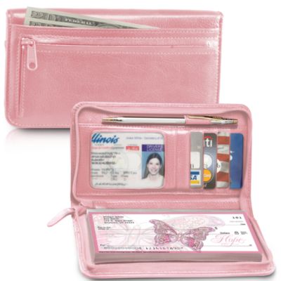 Pink Zippered Leather Checkbook Cover