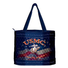 I Love My Marine Quilted Tote Bag and Free Cosmetic Case