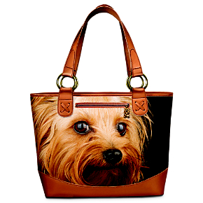 Yorkie Dog Lover's Leather-Trimmed Tote Bag