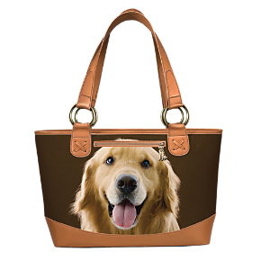Golden Retriever Dog Lover's Leather-Trimmed Tote Bag