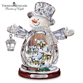 Thomas Kinkade Crystal Snowman With Village, Moving Train
