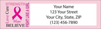 Pink Ribbon Hope for a Cure Return Address Labels