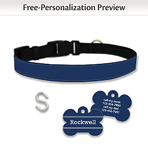 Patriotic Blue Pet Collar and Personalized Tag Set