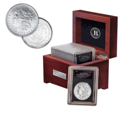 Complete U.S. Morgan Silver Dollar Coin Collection With A Free Wooden Display Case