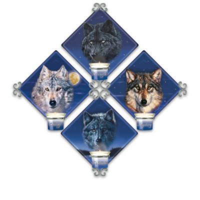 Spirits Of The Night Wolf Art Candlelit Quartet Wall Decor Collection