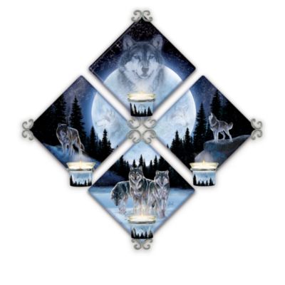 Experience the haunting beauty of award-winning wildlife artist Al Agnew's stunning wolf portraits by candlelight! This innovative collectible wolf art wall decor collection begins with Issue One, Moonlit Messengers. Soon, you'll thrill to the mysterious drama of Issue Two, Midnight Watch, your next fine collector plate. Before you know it, your collection will continue with two additional wolf-art collector plates, each a separate issue. Finally, your collection will be completed by Issue Five, a stunning custom-crafted decorative wall candle holder - a $60 value, yours for just the price of a single issue, including four FREE tealight candles.A Bradford Exchange exclusive, this collection of fine wildlife art collectibles marks the first time Al Agnew's imagery has been presented in this unique art form. Each wolf art collector plate in this collection is crafted on fine porcelain, perfectly designed to showcase Mr. Agnew's breathtaking art in the shimmering candlelight of the elegantly scrolled, silver-toned decorative wall candle holder display. Don't delay! Strong demand is expected for this limited-edition collectible wolf art wall decor collection, so order now!