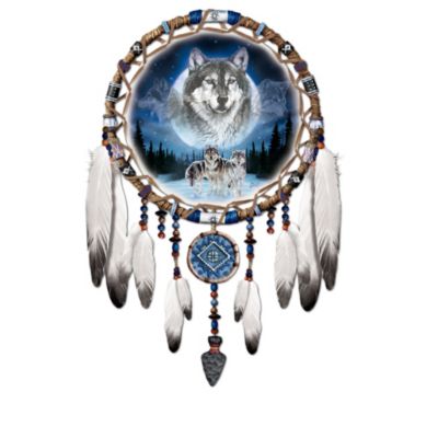 Guided by the instinct in their hearts and inspired by ancestral spirits in the heavens, timber wolves follow the path of their life with strength, determination and great purpose. Now, you can admire these legendary spiritual guides with a collection of Native American-style wall decor from artist Al Agnew - a Bradford Exchange exclusive first! Dare to dream with these sacred pathfinders starting with Issue One, Dreams of the Wild. Soon after you will receive Issue Two, Midnight Serenade. Additional collectible replica dreamcatcher wall decor art, each a separate issue, will follow.Beautifully handcrafted, each edition of collectible wolf art decor captures the powerful visions of artist Al Agnew on genuine leather. The stunning canvas is then hand-tied to a sculptural artist's resin frame crafted to look like a Native American-style dreamcatcher. With rich hues enhancing each wildlife art display, this replica dreamcatcher wall decor collection is further embellished with real feathers, beadwork and symbolic medallions. Hurry to bring home this wolf art decor for your very own or give as unique wolf lover gifts. Strong demand is expected. Order now!