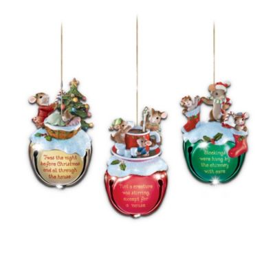 Charming Tails Jingle Bells Mouse Ornament Collection - Sets Of Three