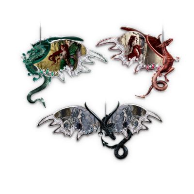 Dragons Of The Mystic Realm Fantasy Art Ornament Collection - Sets Of Three
