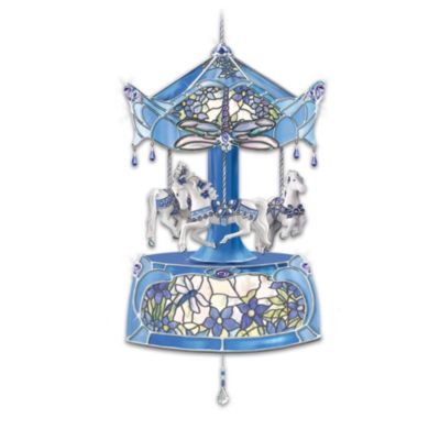 Era Of Louis Comfort Tiffany Rotating Musical Carousel Ornament Collection