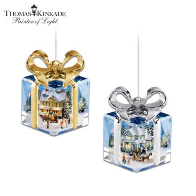 Thomas Kinkade Gift-Shaped Christmas Ornament Collection - Gifts For The Holidays