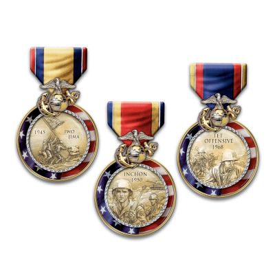 Courage is a quality prized by all men and claimed by a few. Now, a collectible USMC wall decoration collection celebrates over a century of brave Marines in battle. This tribute begins with Issue One, Iwo Jima. Your collection continues with Issue Two, Inchon, Issue Three, Tet Offensive and additional USMC wall decorations, each a separate issue to follow.‡Honor the historic valor of Marines with this limited-edition US Marines memorabilia, exclusively from The Bradford Exchange. The USMC wall decorations in this collection are striking bas-relief sculptures crafted with the look of bronzed medals of heroism. An Eagle, Globe and Anchor and real fabric ribbon of bold colors tops each wall decoration. Make memorable Iwo Jima, Inchon and Tet Offensive memorabilia, and a perfect Marine pride gift. Heavy demand is expected, and you won't want to miss out. Order now!