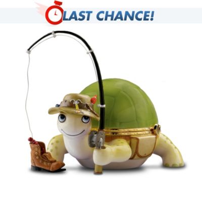 A smile-filled fishing trip is practically guaranteed with these friendly fishing turtles as your guides! Now, a collectible turtle music box collection promises to get you hooked on happiness. Your collection of fishing buddies begins with Issue One, Heart and Sole. Soon your collection will continue with Issue Two and additional issues of collectible turtle music boxes, each a separate issue to follow.Take a whimsical look at the fun of fishing with this collection of limited-edition turtle music boxes, exclusively from The Bradford Exchange. Each of the collectible turtle music boxes in this collection is meticulously handcrafted of Heirloom Porcelain&reg;, hand-painted and triple-fired for enduring beauty. Turtle shells open on Limoges-style hinges, revealing a compartment ideally sized for small mementos. Each music box plays a delightful melody at the turn of a key. Strong demand is expected, and you don't want to miss out on the catch of a lifetime. Order now!