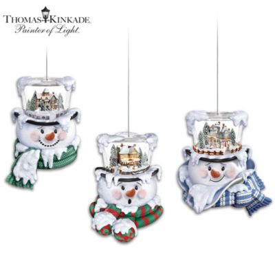 Thomas Kinkade Top Of The Season Snowman Ornament Collection - Sets Of 3