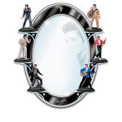 Countless hits, movies and performances - Elvis&reg; brings so much joy to our life! Give him a special place in your home with our first-ever Elvis Presley&reg; figurine and art mirror collection. Impressively sized, the gleaming black mirror frame looks like a record disk with Elvis's TCB emblem, a replica Elvis signature, and six heart-shaped simulated jewels next to graceful metal shelves for each figurine. Renowned artist Nate Giorgio's dreamy ghosted portrait of the young idol gazes back at you from the mirror. Each fully-sculpted figurine is handcast and hand-painted to capture Elvis in action on stage in every era of his career. Your collection begins with Issue One, Elvis Display Mirror, for the same price as a single figurine followed by Issue Two, '68 Comeback Special&reg;, then Issue Three, Aloha Eagle, and four more Reflections of Elvis figurines, each a separate issue to follow. Each Elvis figurine in this limited-edition Bradford Exchange exclusive collection comes with a FREE collector card sharing the story behind that performance. Don't miss your chance to go cheek to cheek with Elvis. High demand is expected from Elvis fans, so order now!